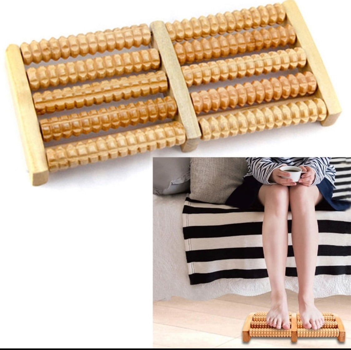Traditional Wooden Roller Foot Massager | Natural Wood Foot Massage Roller for Stress Relief & Better Blood Circulation