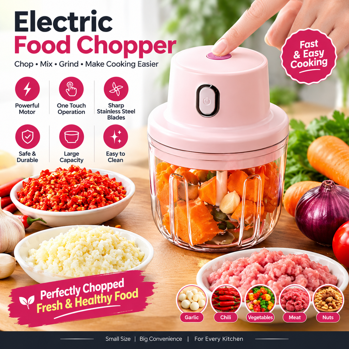 Electric Food Chopper | Mini Vegetable, Garlic & Meat Chopper