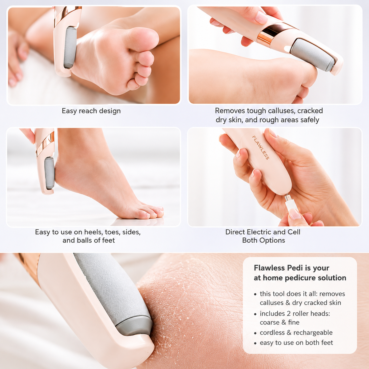 Flawless Pedi Electronic Pedicure Tool | Electric Foot Callus Remover for Smooth & Soft Feet